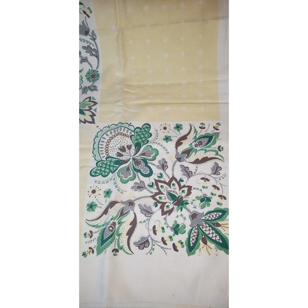 Vintage Floral Tablecloth Rectangular Yellow Green Botanical Cottagecore Retro